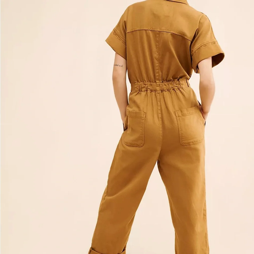 Anthropologie Tan Short-Sleeve Jumpsuit - Picture 3 of 6